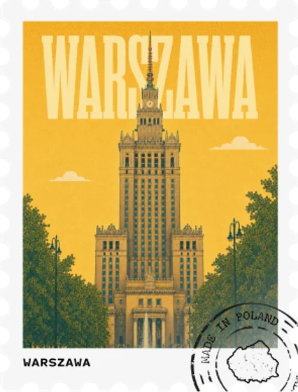 Warsaw – postage stamp – magnet design